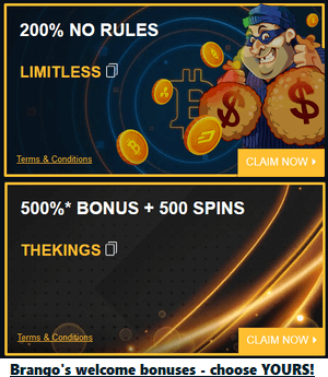 Brango Casino's welcome bonuses