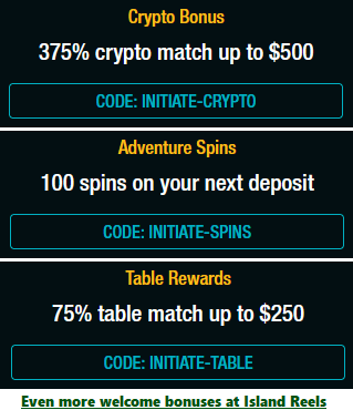 Crypto, table games and free spins bonuses at Island Reels