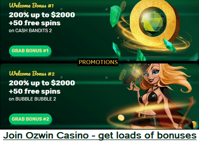 Join Ozwin Casino bonuses