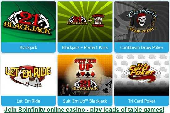 Join Spinfinity online casino, play table games