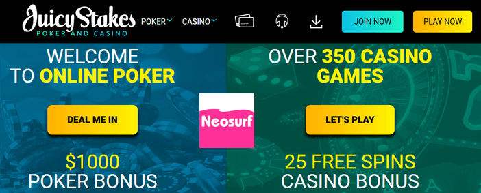 Juicy Stakes Neosurf online casino & poker welcome bonuses