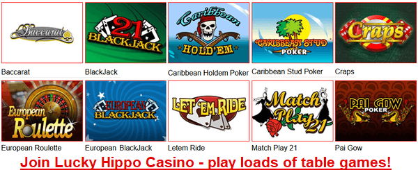 Join Lucky Hippo, loads of table games