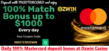 Ozwin online casino's Mastercard daily deposit bonus