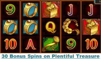 Bonus spins on Plentiful Treasure slot at Platinum Reels Casino
